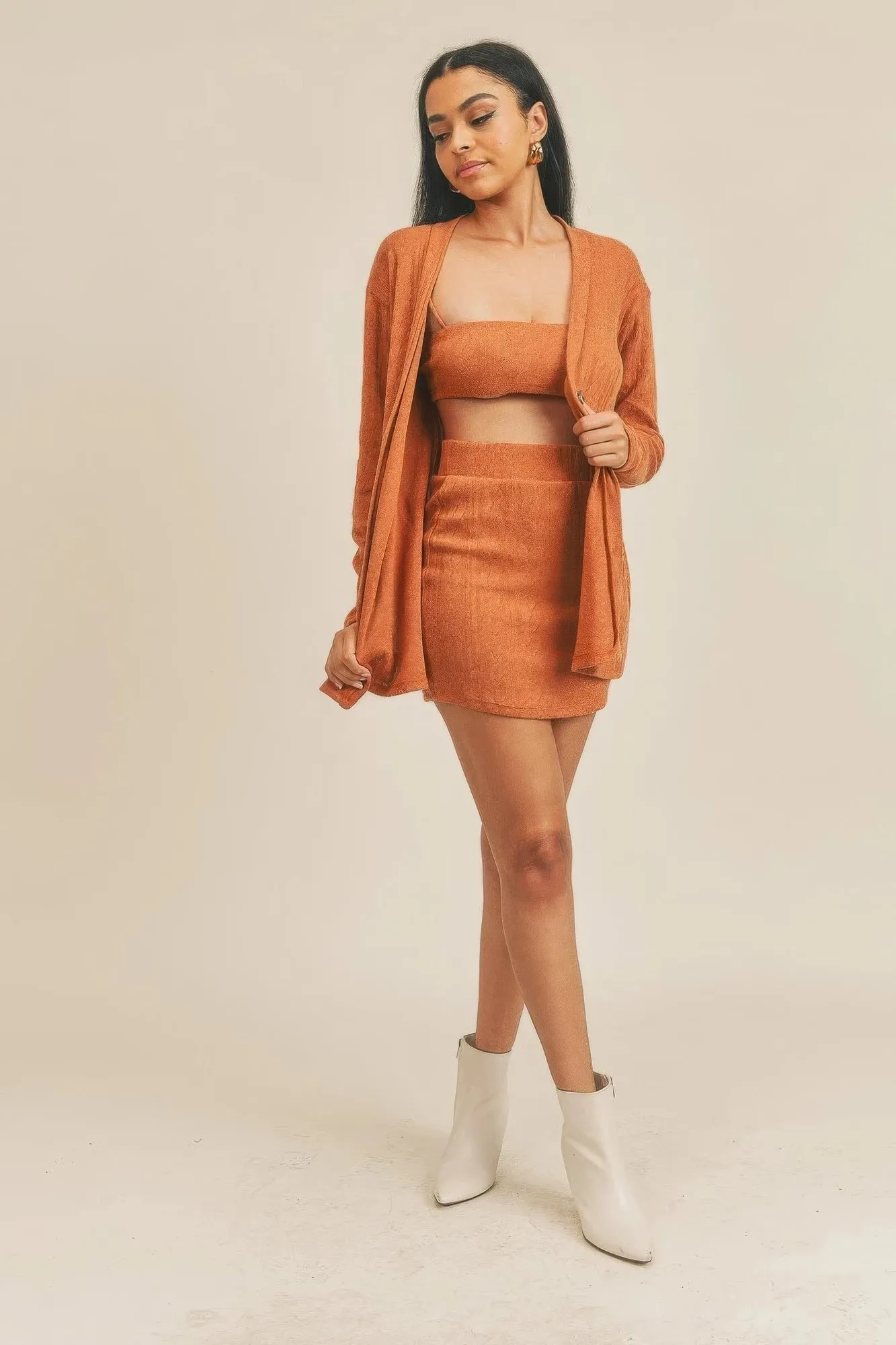 Cardigan Solid Color 3 Piece Set