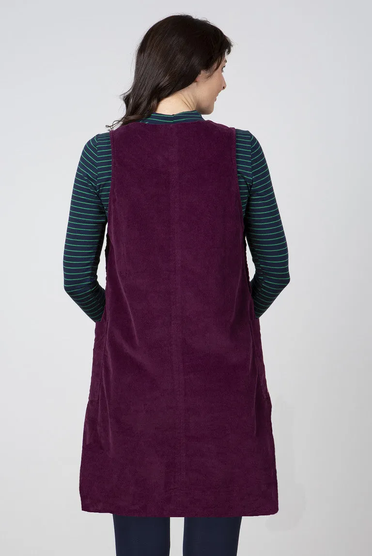 Carrie Cord Dress Plain Damson