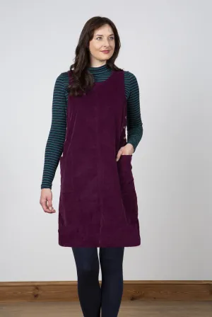 Carrie Cord Dress Plain Damson