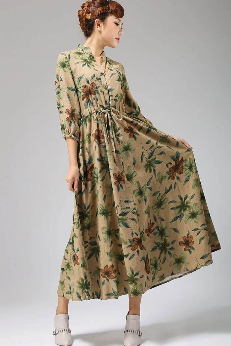 Casual linen shirt dress, womens maxi swing dress 0804#