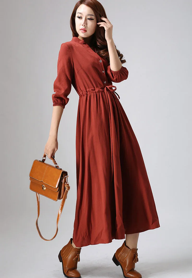 Casual linen shirt dress, womens maxi swing dress 0804#