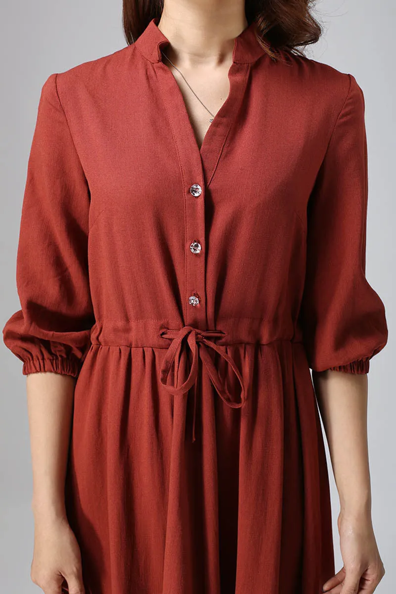 Casual linen shirt dress, womens maxi swing dress 0804#