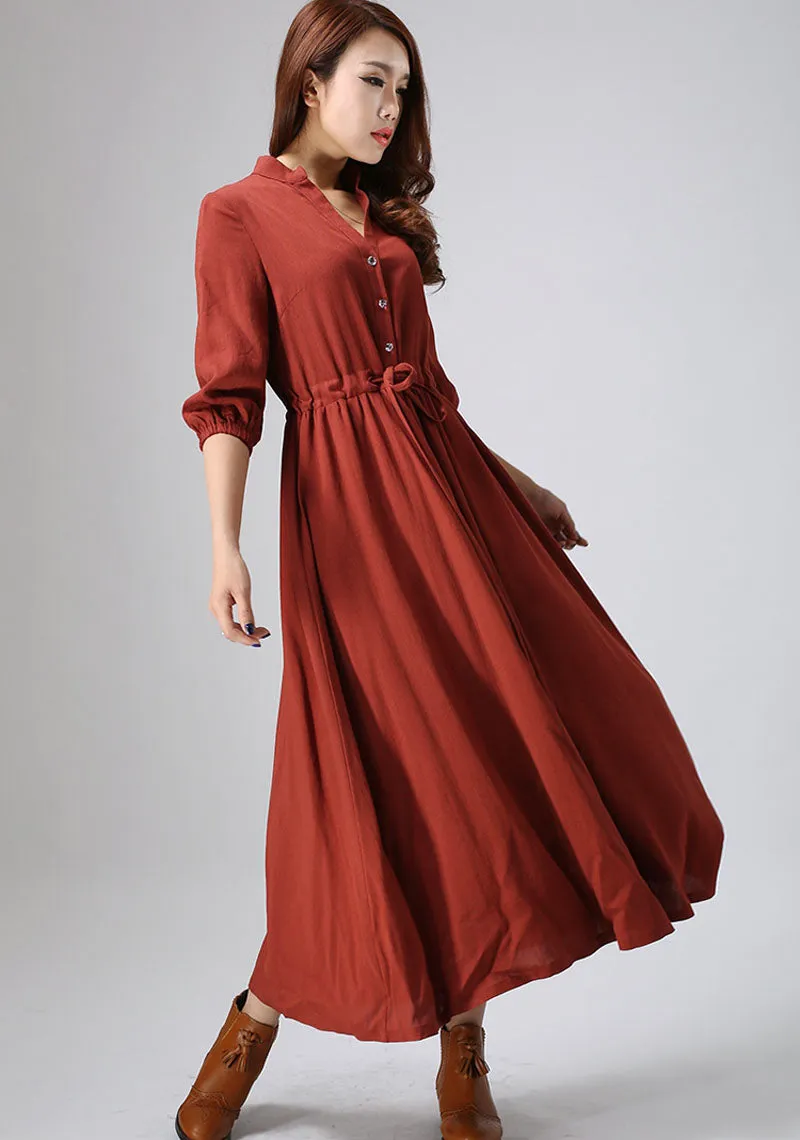 Casual linen shirt dress, womens maxi swing dress 0804#