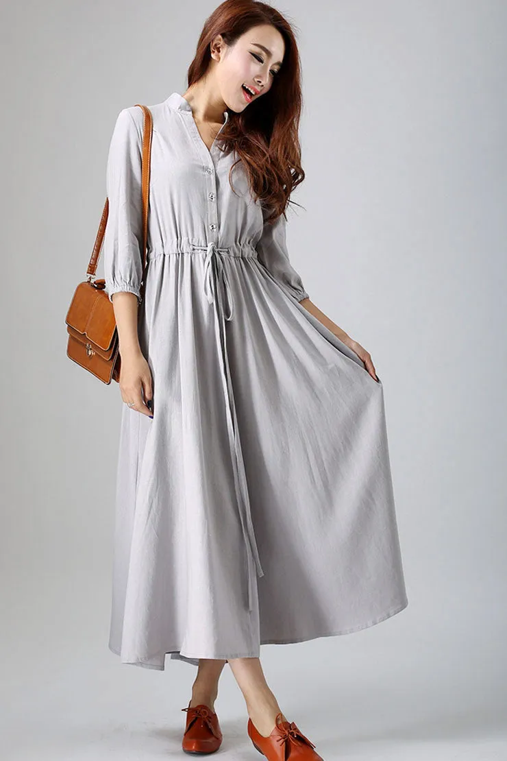 Casual linen shirt dress, womens maxi swing dress 0804#
