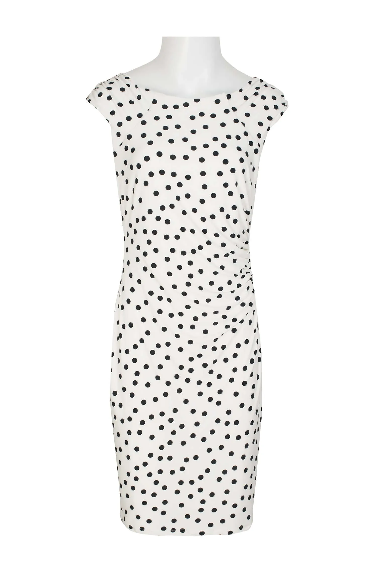 Catherine Malandrino Ruched Shoulder Boat Neck Ruched Side Polka Dot Print Jersey Dress