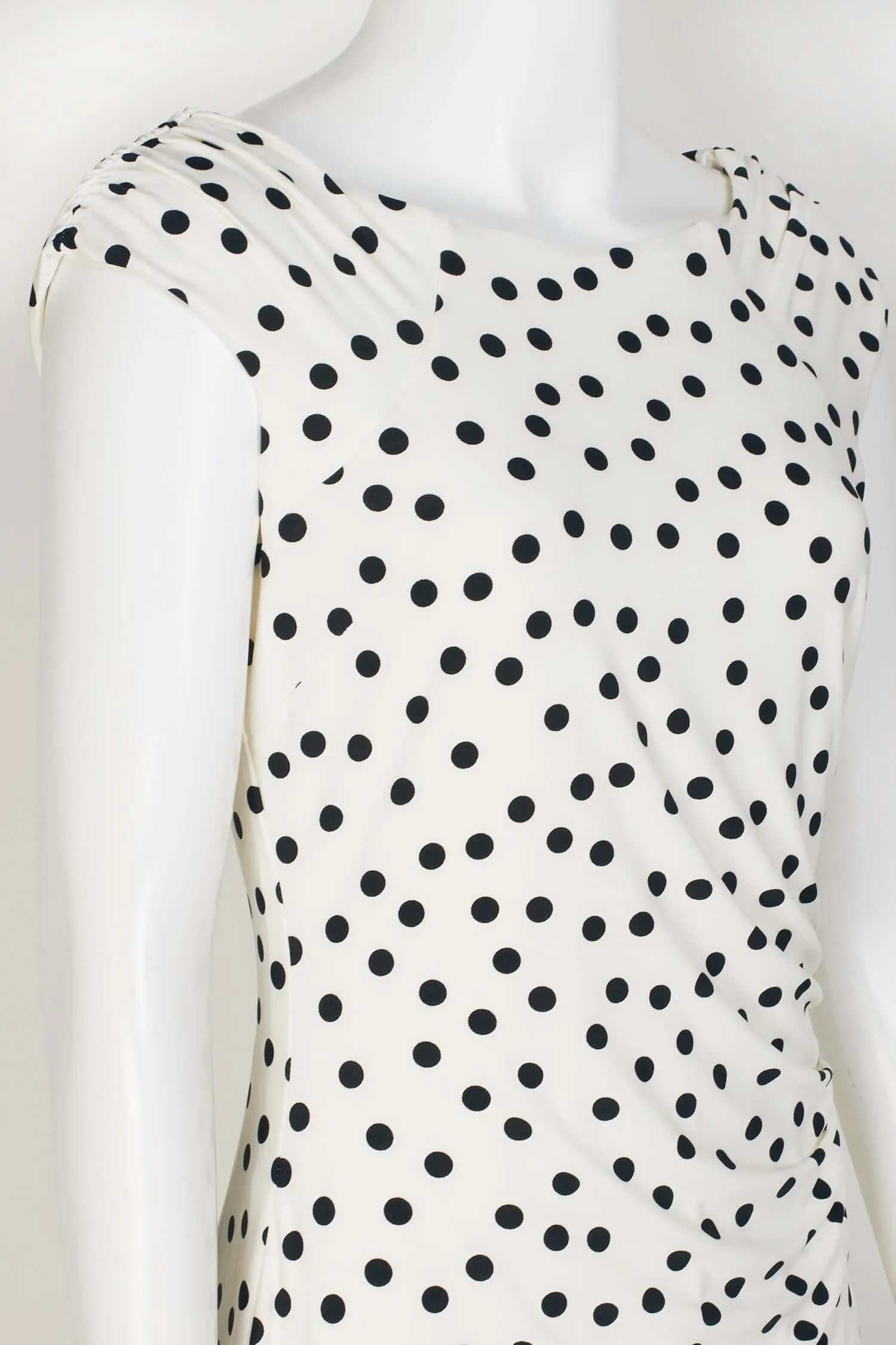 Catherine Malandrino Ruched Shoulder Boat Neck Ruched Side Polka Dot Print Jersey Dress