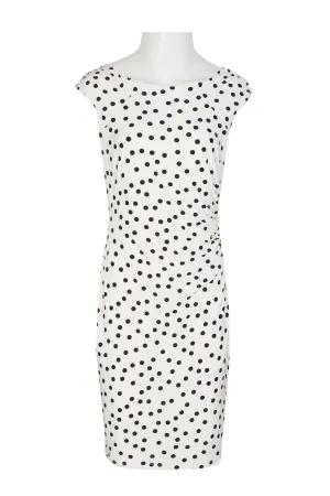 Catherine Malandrino Ruched Shoulder Boat Neck Ruched Side Polka Dot Print Jersey Dress