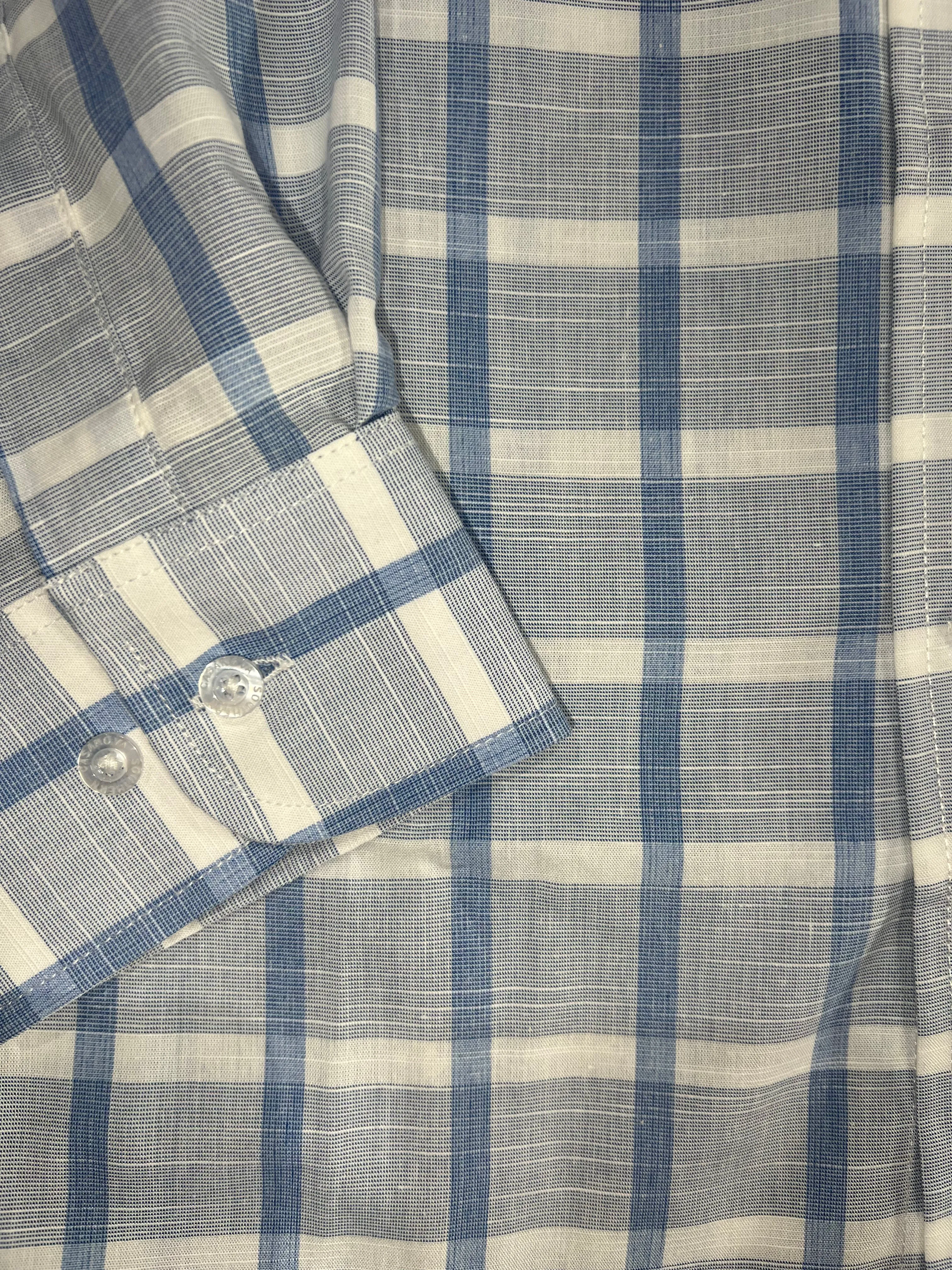 Chalky Blue Check Button Down Dress Shirt