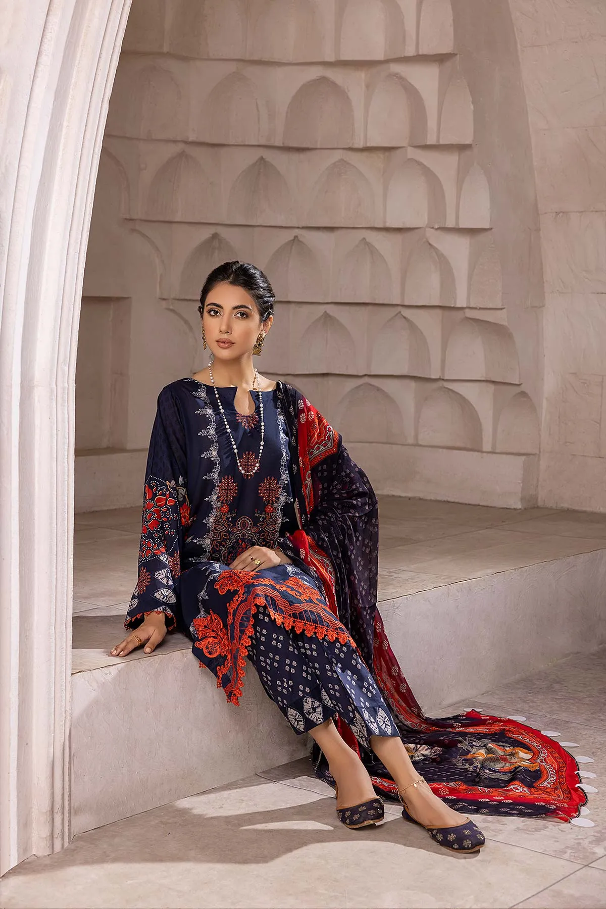 Charizma aniiq · Embroidered Lawn Suit With Embroidered Chiffon Dupatta – ANS-29