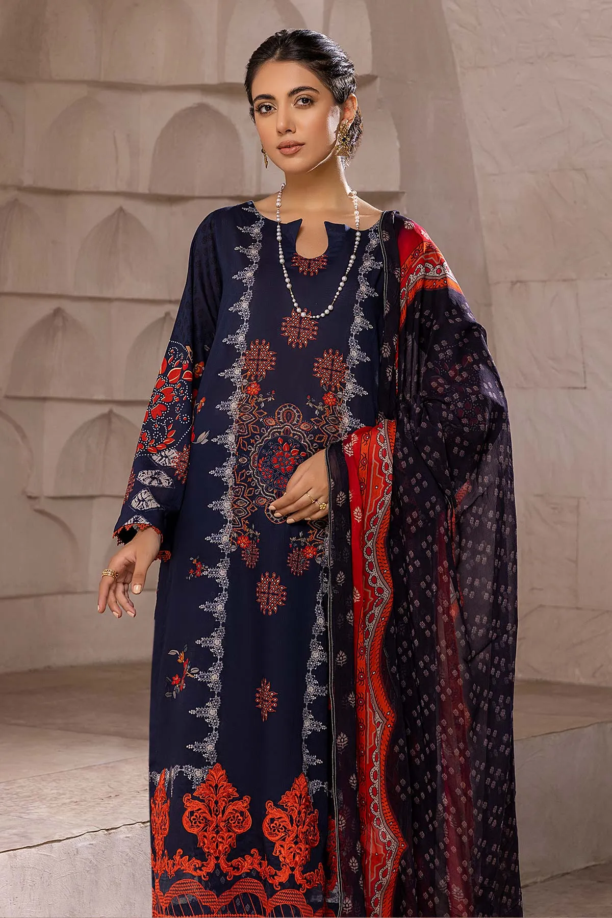 Charizma aniiq · Embroidered Lawn Suit With Embroidered Chiffon Dupatta – ANS-29