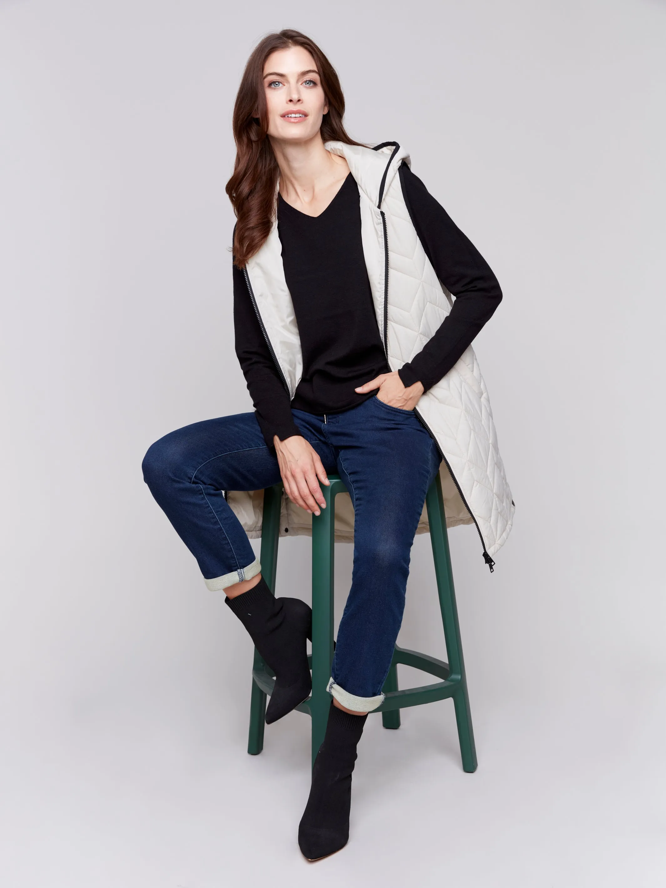 Charlie B Long Quilted Puffer Vest