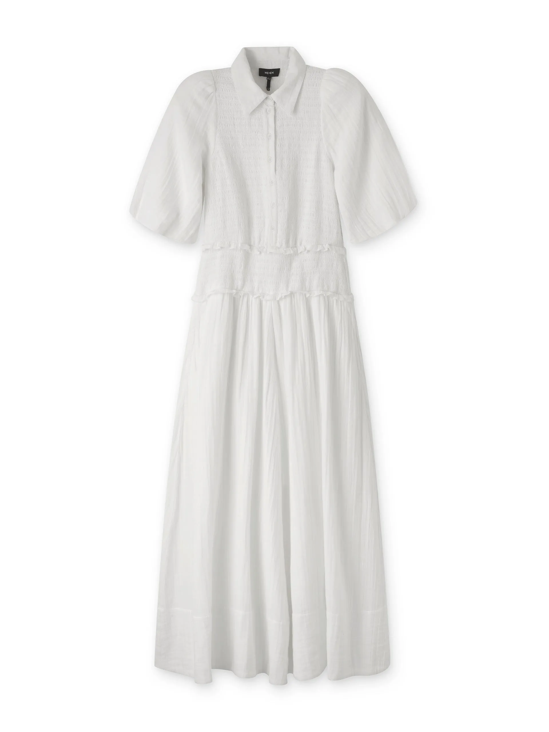 Cheesecloth shirred maxi shirt dress