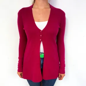 Cherry Pink Longline Cashmere V-Neck Cardigan Small