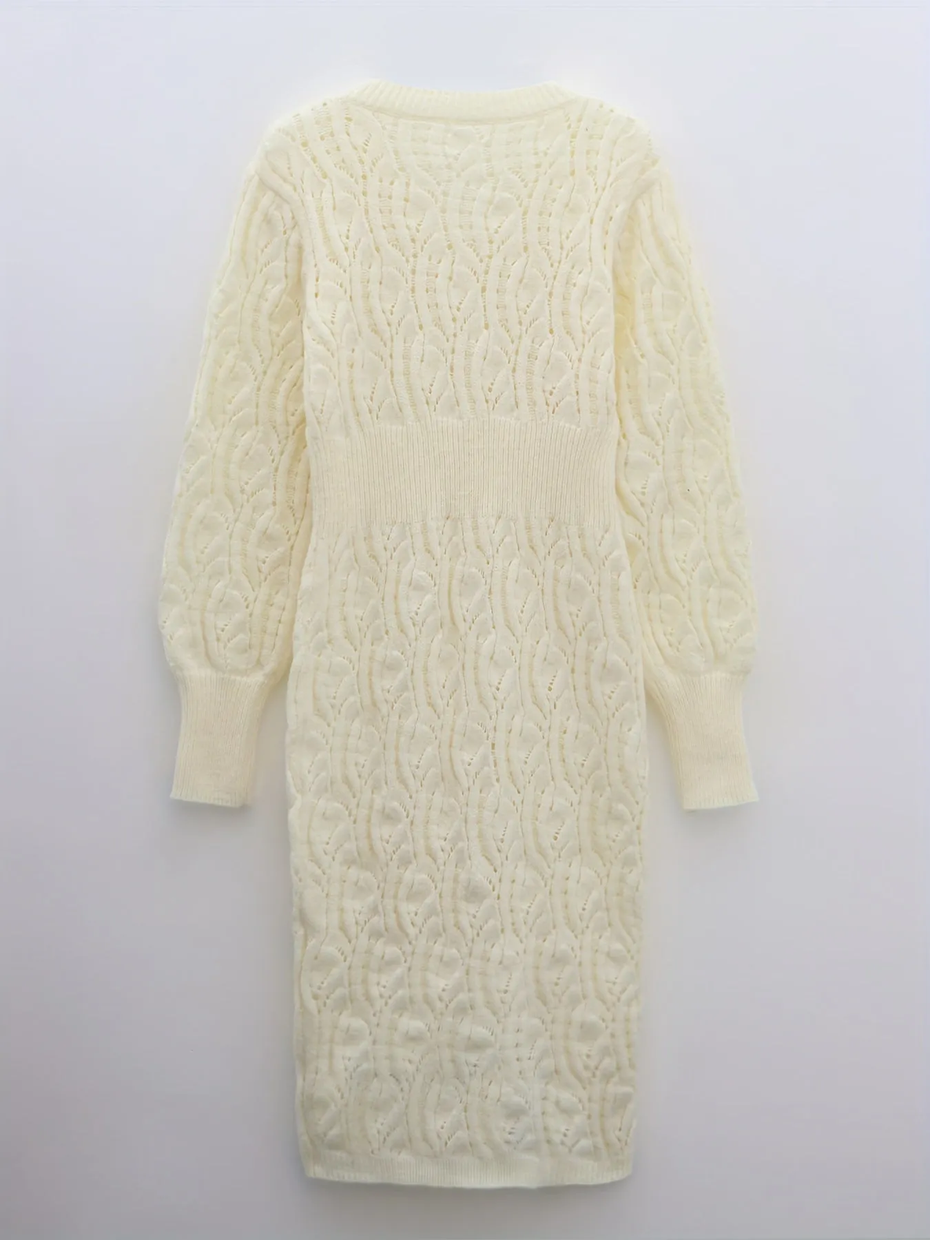 Chic Warm V-Neck Midi Sweater Dress - Hollow Detail, Semi-Sheer Elegance, Perfect for Fall/Winter