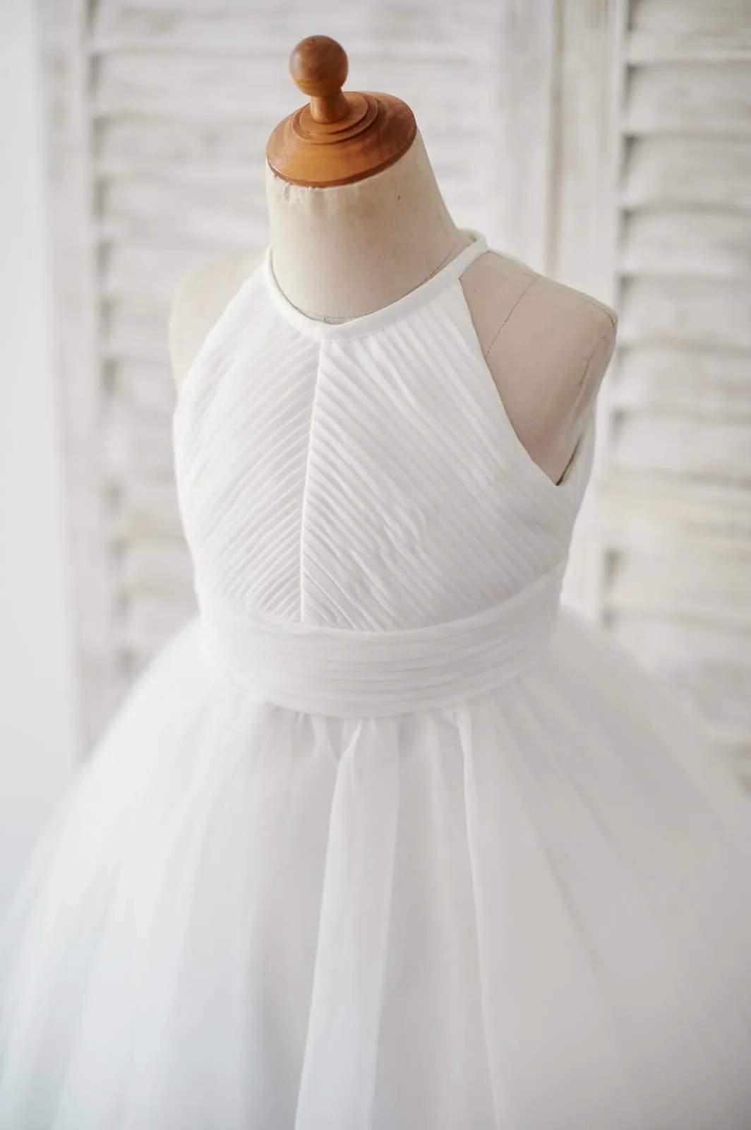 Chiffon Tulle Halter Neck Keyhole Back Flower Girl Dress
