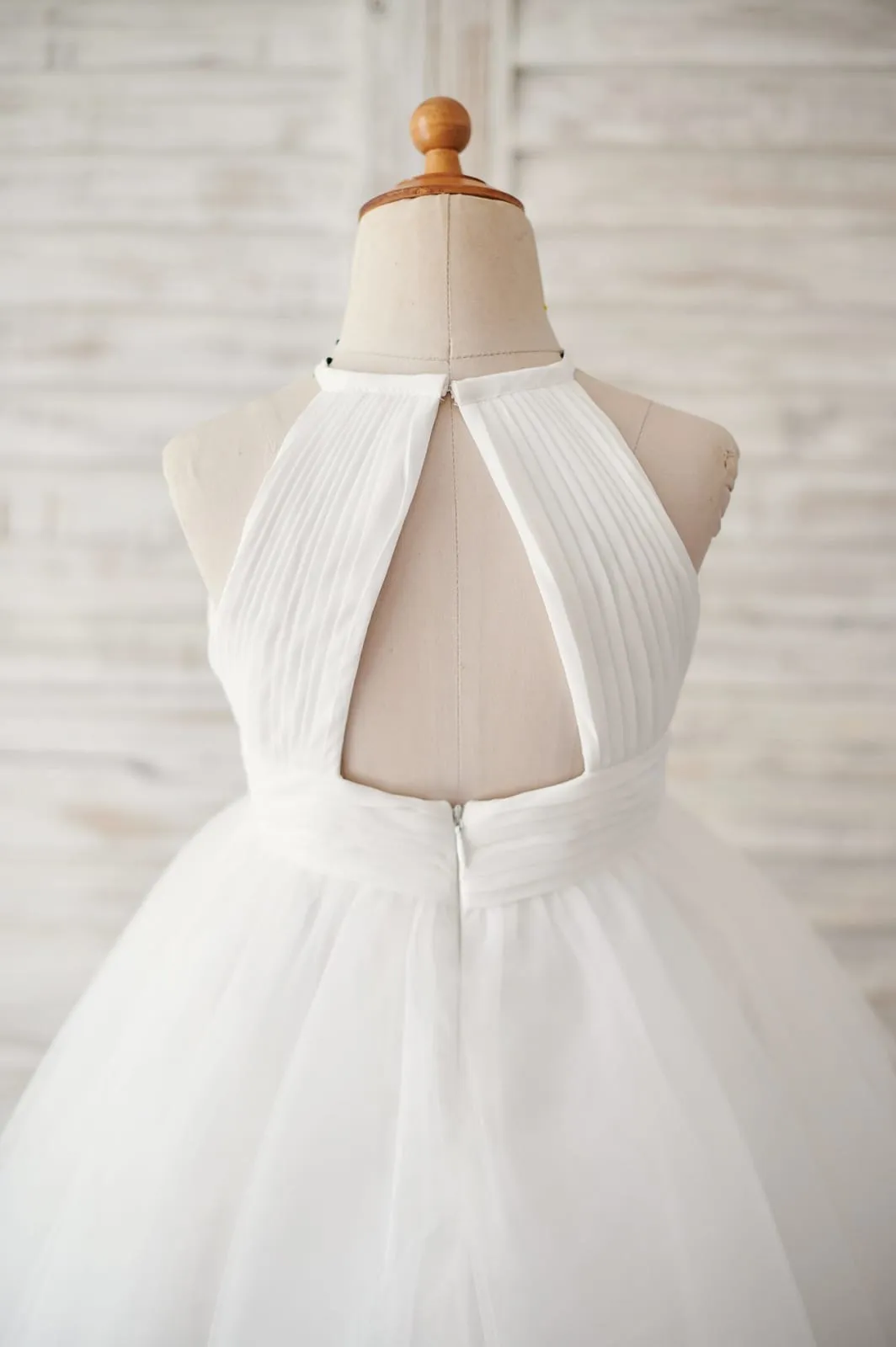 Chiffon Tulle Halter Neck Keyhole Back Flower Girl Dress