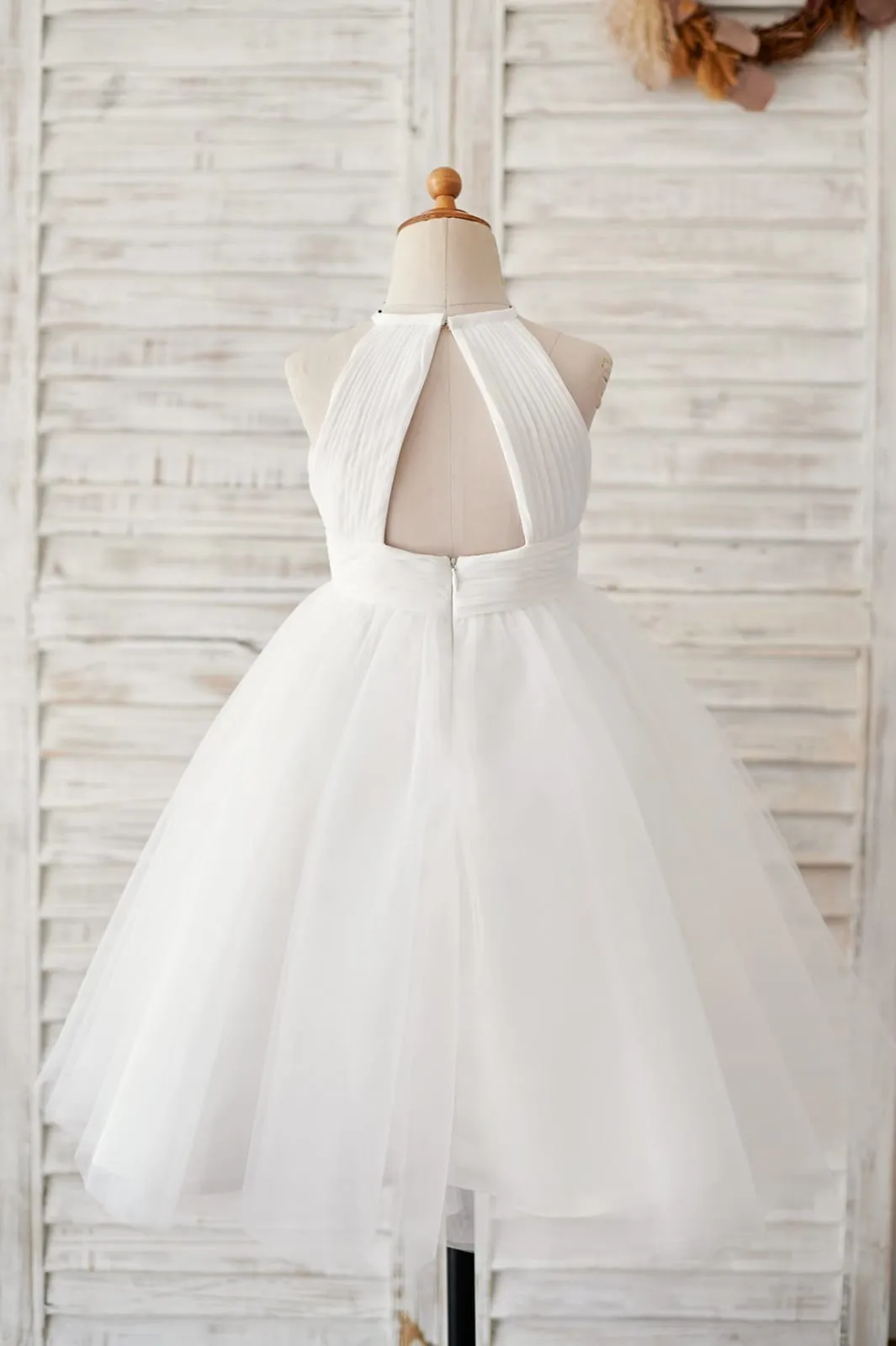 Chiffon Tulle Halter Neck Keyhole Back Flower Girl Dress