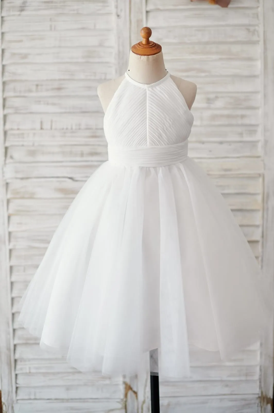 Chiffon Tulle Halter Neck Keyhole Back Flower Girl Dress