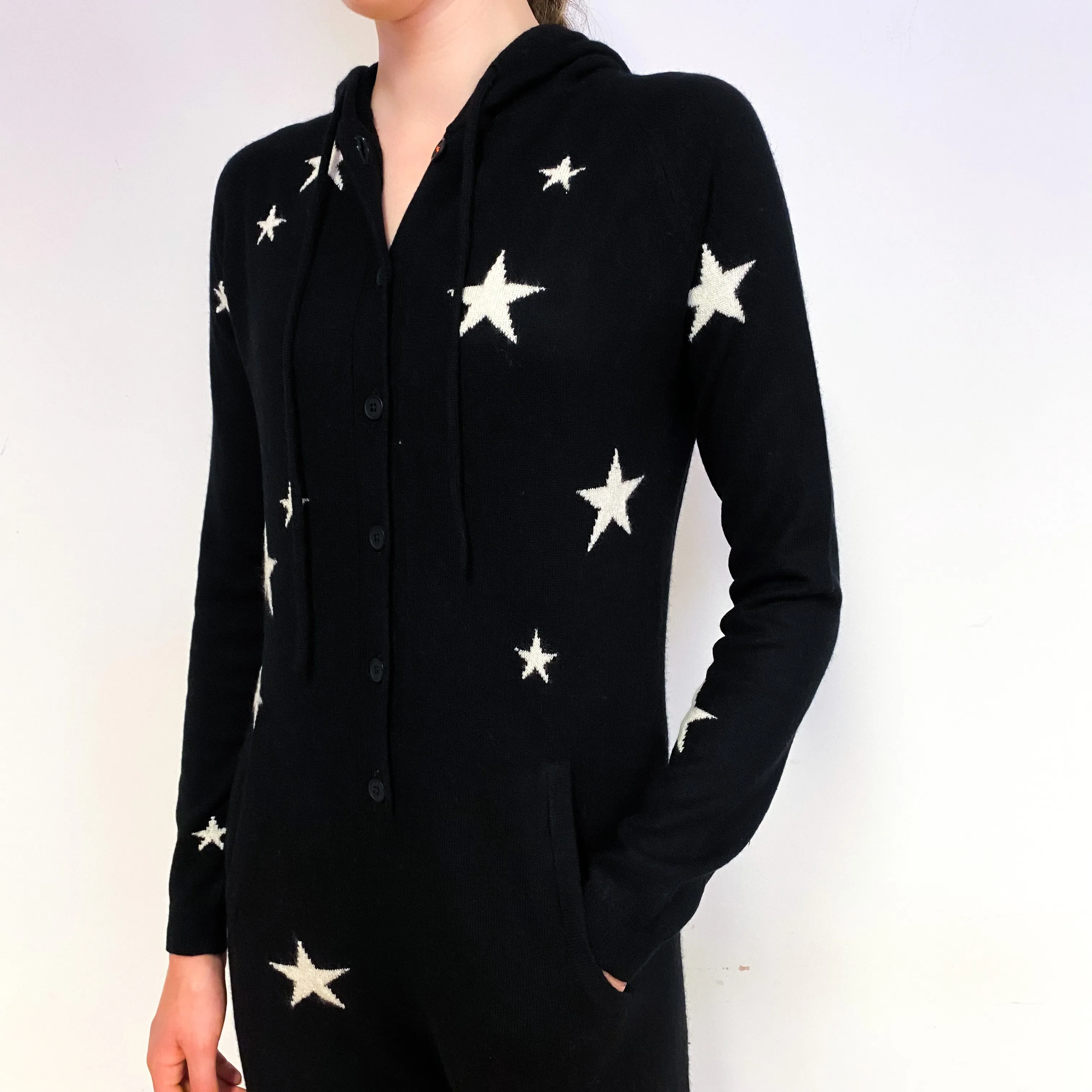 Chinti and Parker Black White Star Cashmere Onesie Extra Small