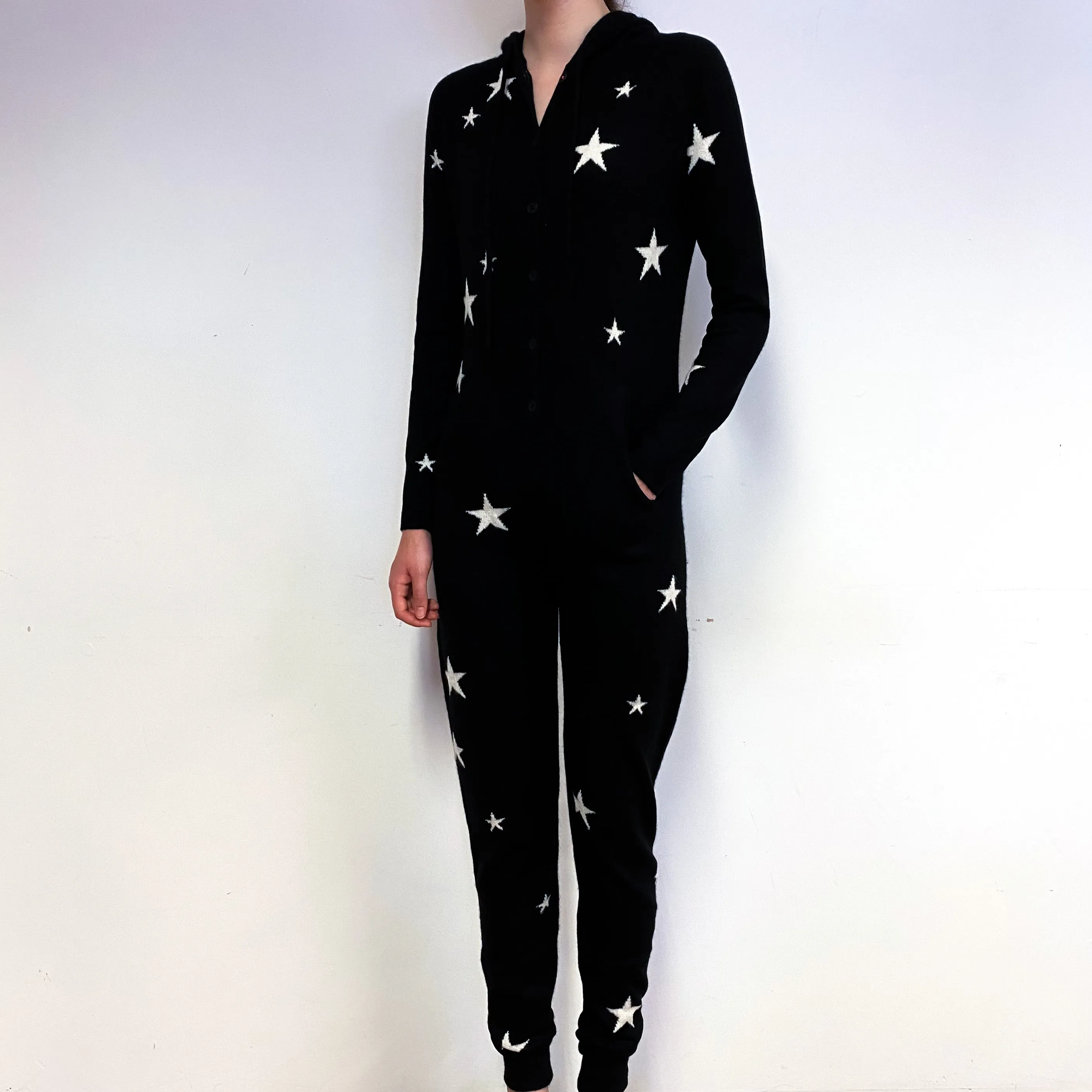Chinti and Parker Black White Star Cashmere Onesie Extra Small