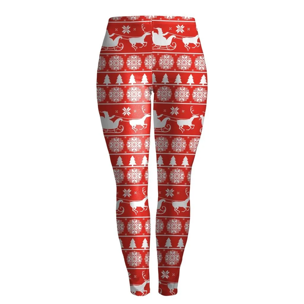 Christmas Pattern Digital Print Women Elastic Skinny Party Legging