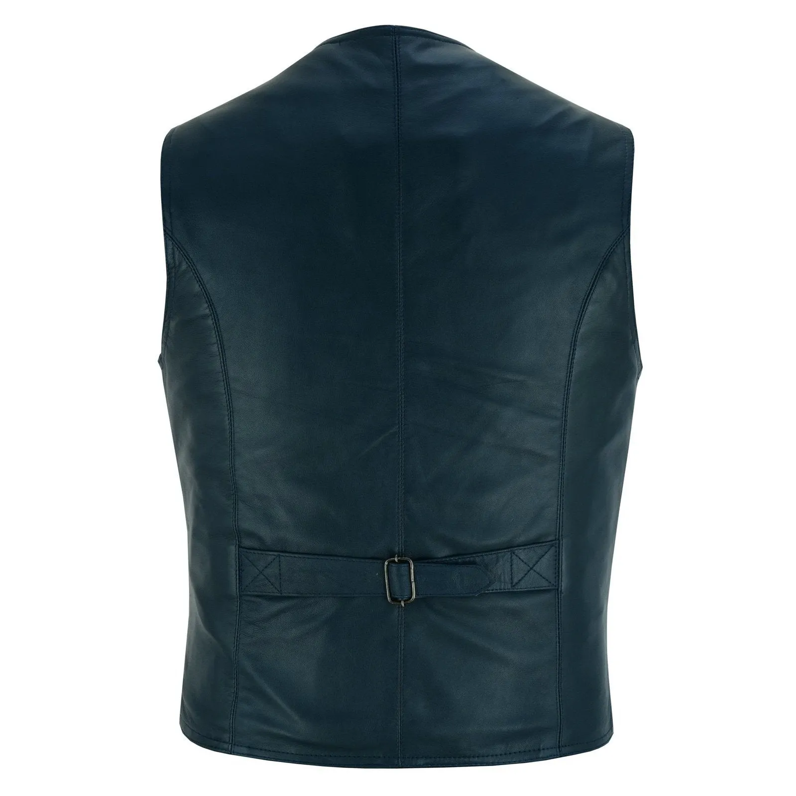 Classic Mens Buttoned Leather Waistcoat Biker Vest in Black, Brown, Tan or Blue