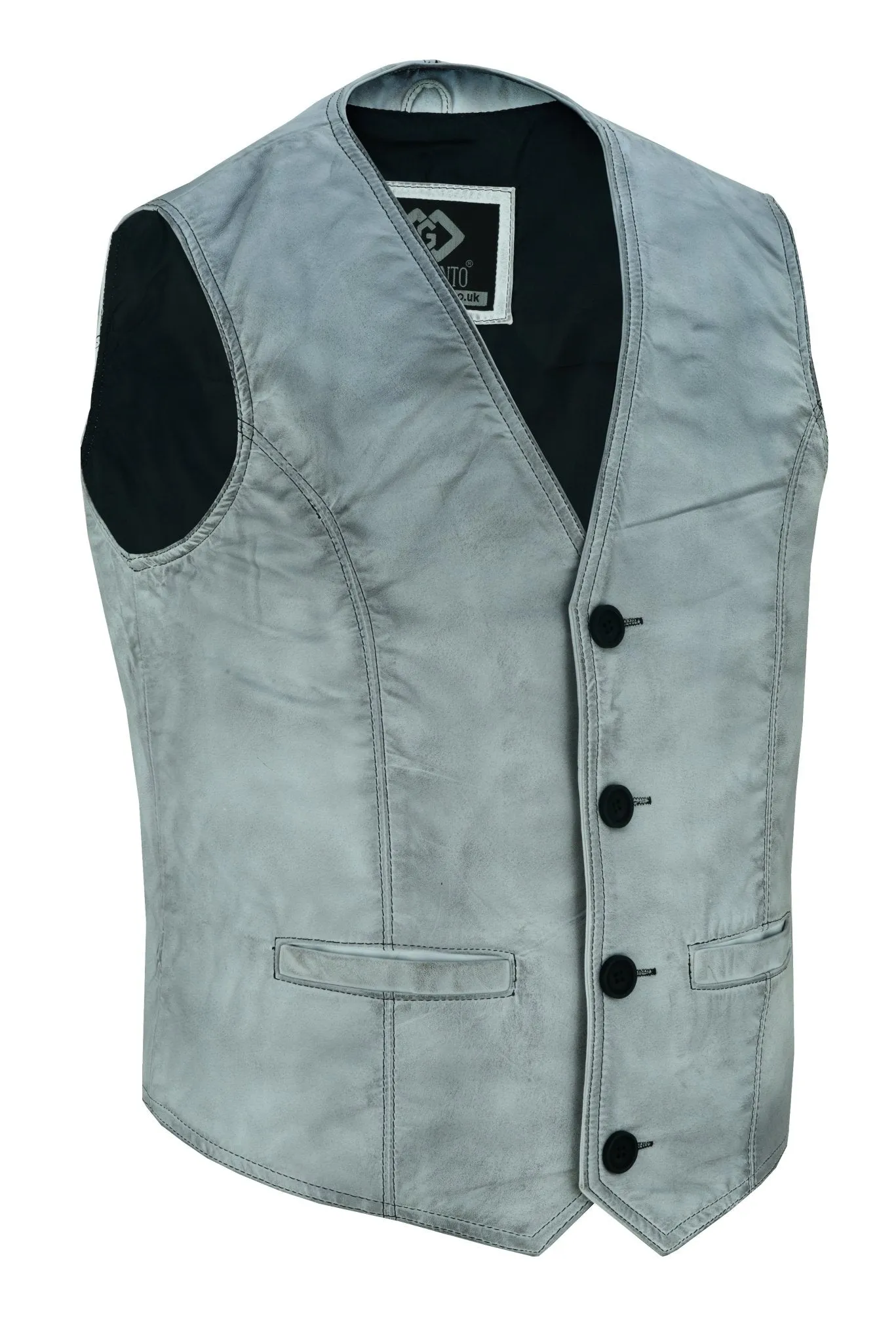 Classic Mens Buttoned Leather Waistcoat Biker Vest in Black, Brown, Tan or Blue