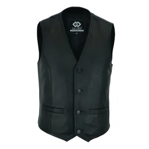 Classic Mens Buttoned Leather Waistcoat Biker Vest in Black, Brown, Tan or Blue