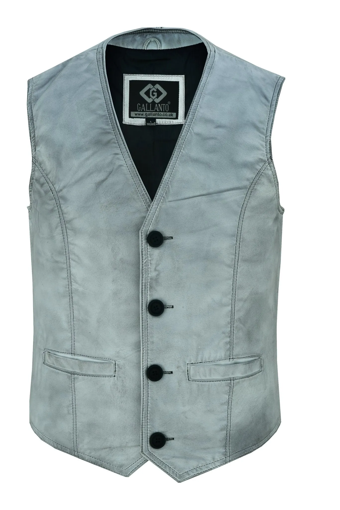 Classic Mens Buttoned Leather Waistcoat Biker Vest in Black, Brown, Tan or Blue