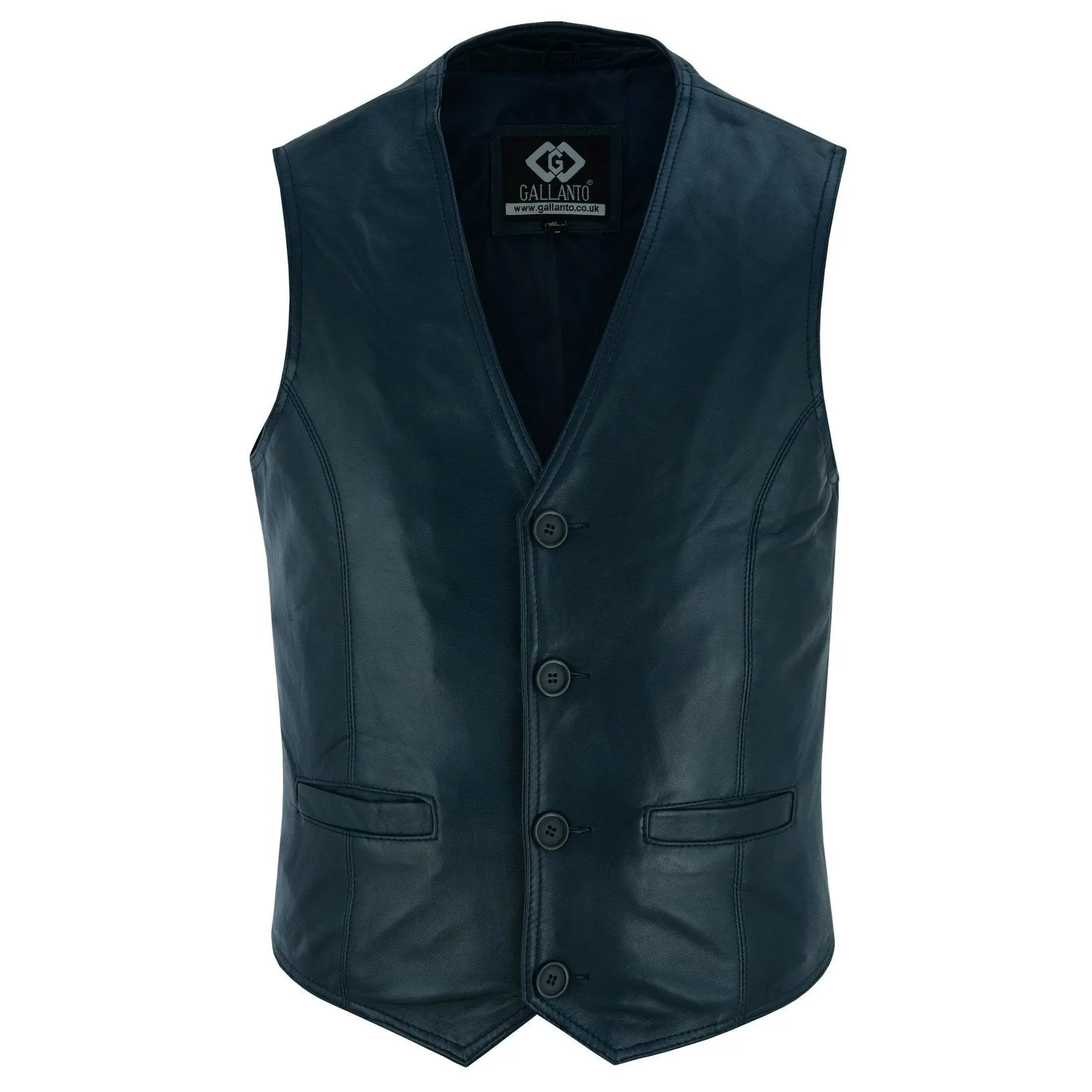 Classic Mens Buttoned Leather Waistcoat Biker Vest in Black, Brown, Tan or Blue