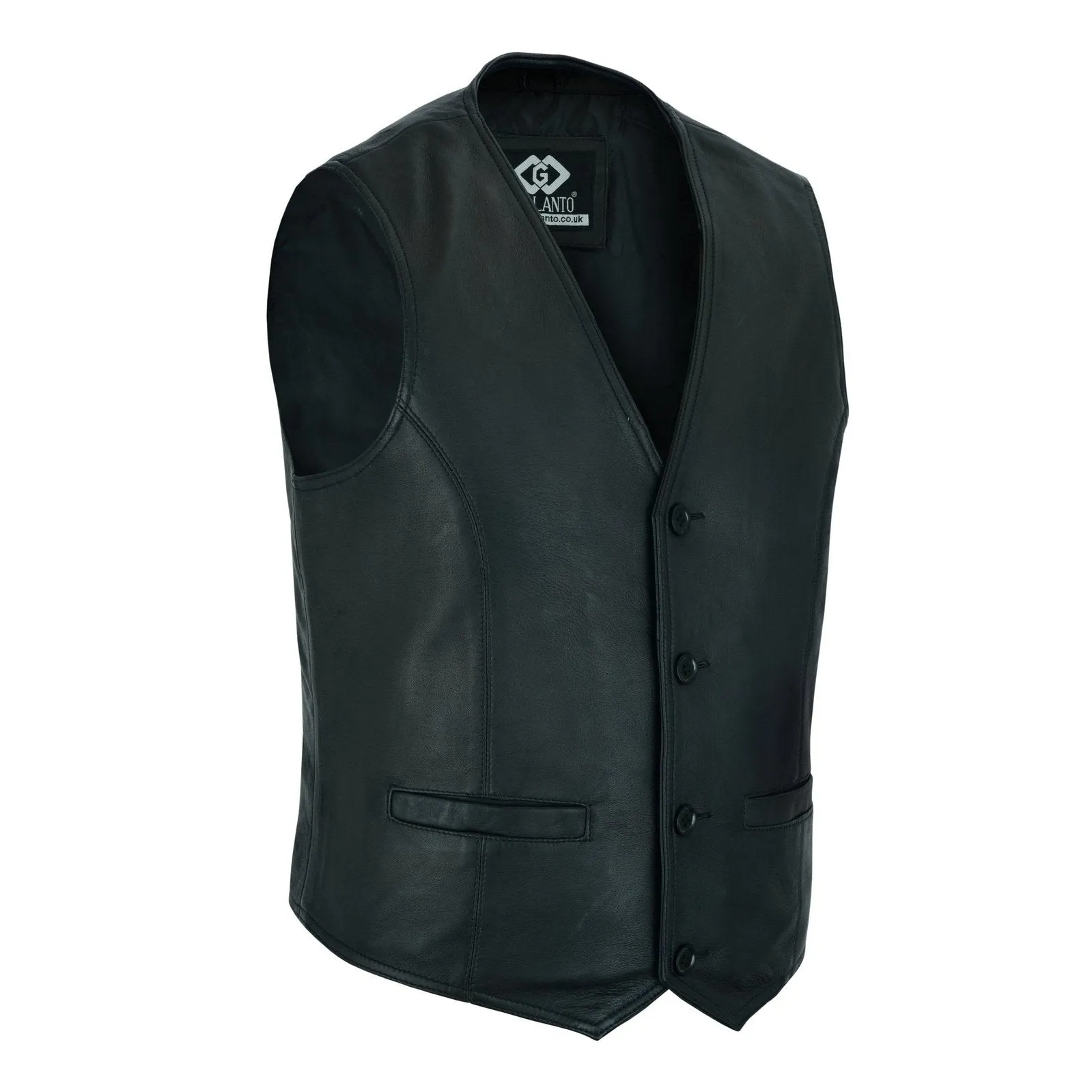 Classic Mens Buttoned Leather Waistcoat Biker Vest in Black, Brown, Tan or Blue