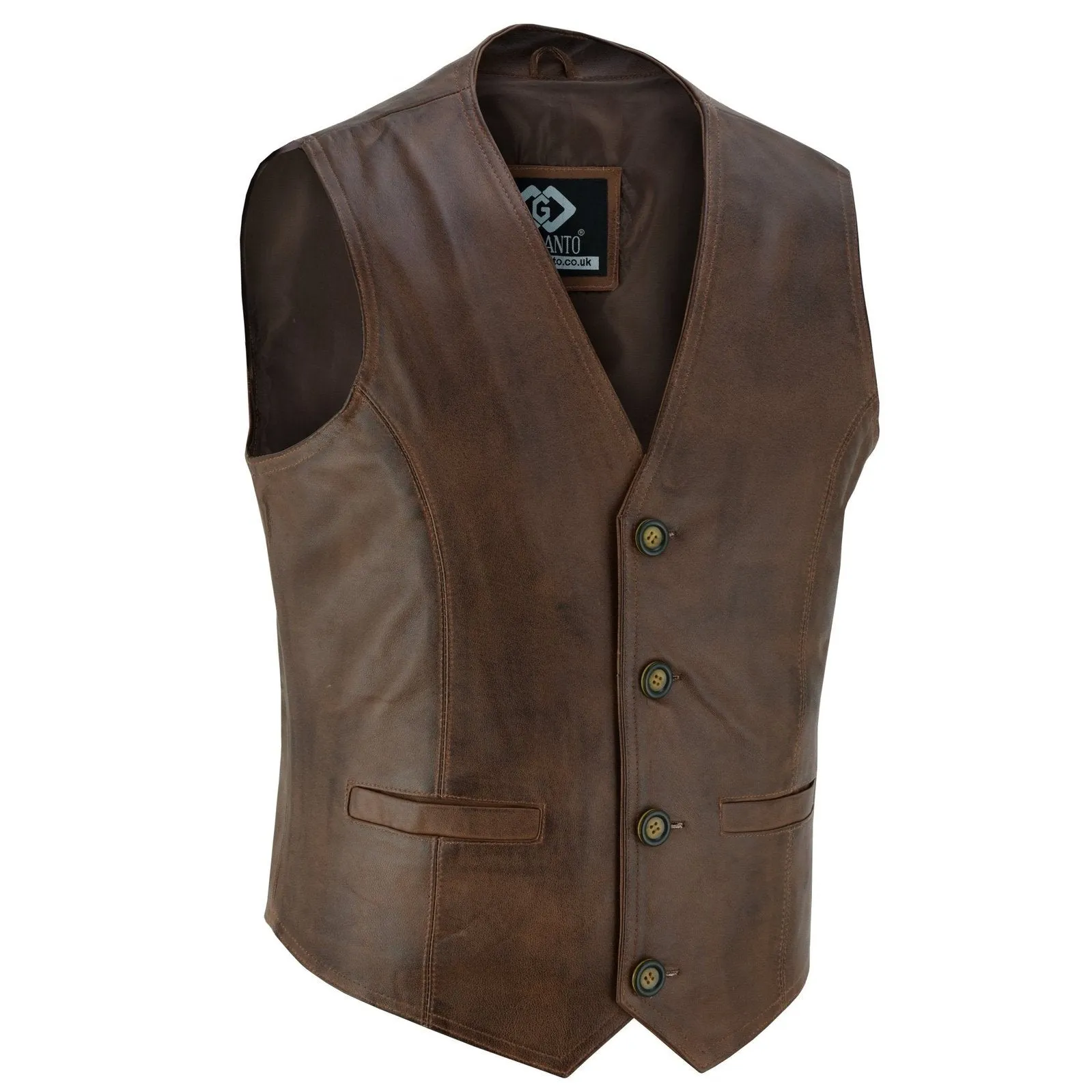 Classic Mens Buttoned Leather Waistcoat Biker Vest in Black, Brown, Tan or Blue