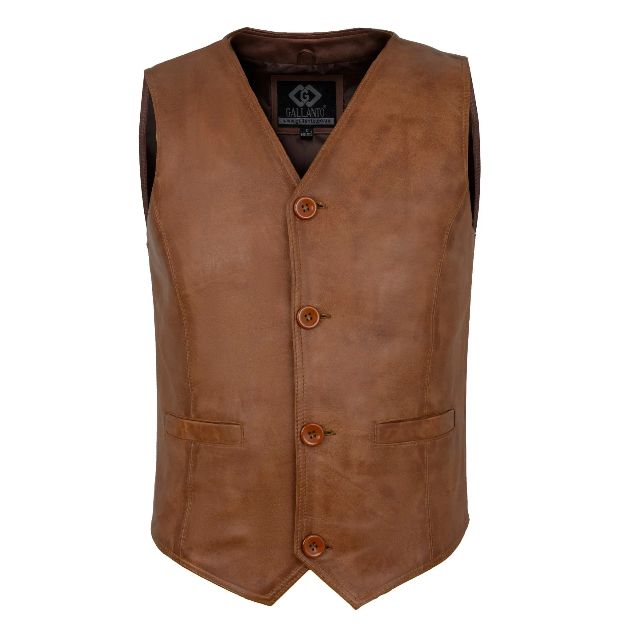 Classic Mens Buttoned Leather Waistcoat Biker Vest in Black, Brown, Tan or Blue