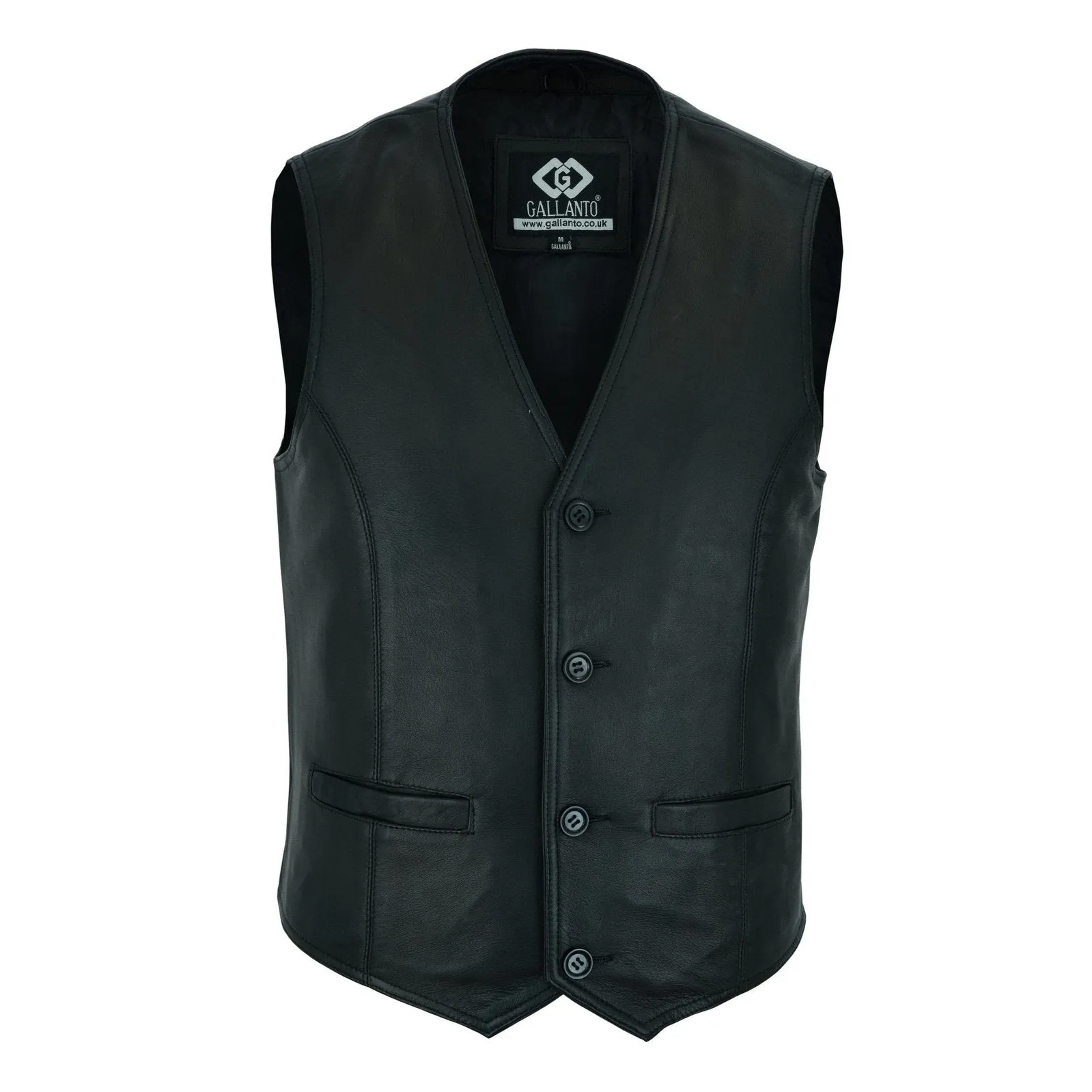 Classic Mens Buttoned Leather Waistcoat Biker Vest in Black, Brown, Tan or Blue