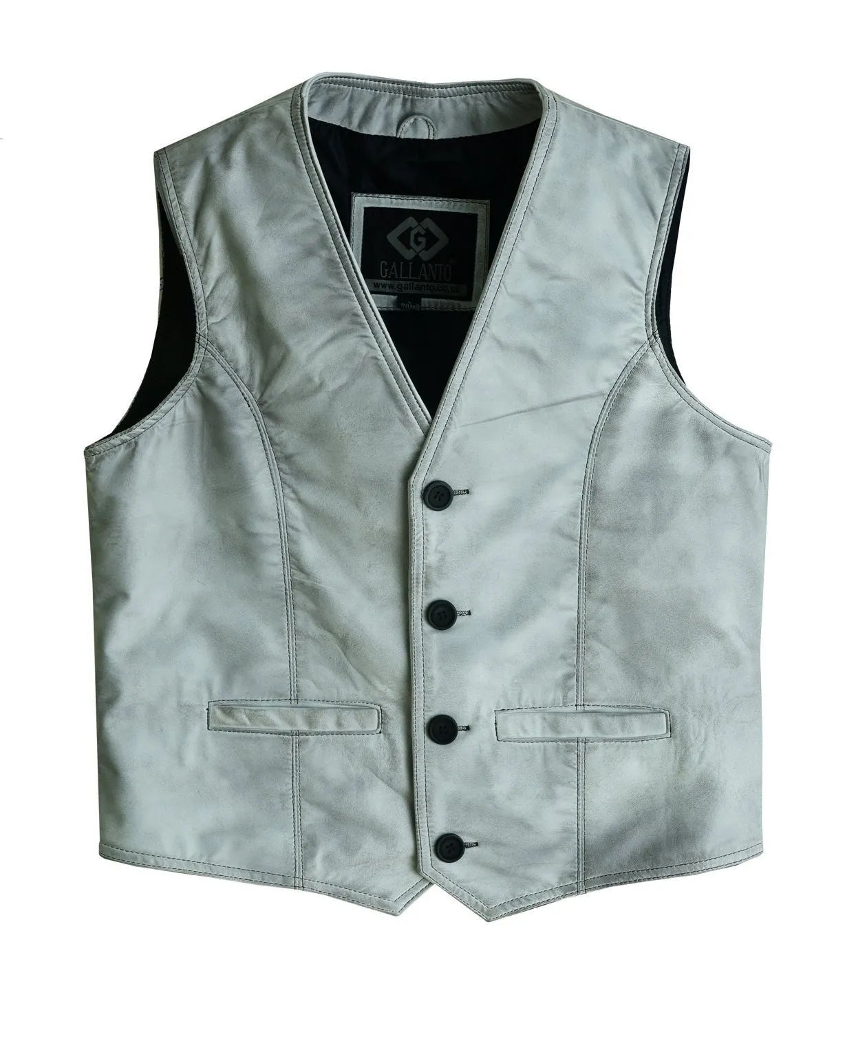 Classic Mens Buttoned Leather Waistcoat Biker Vest in Black, Brown, Tan or Blue