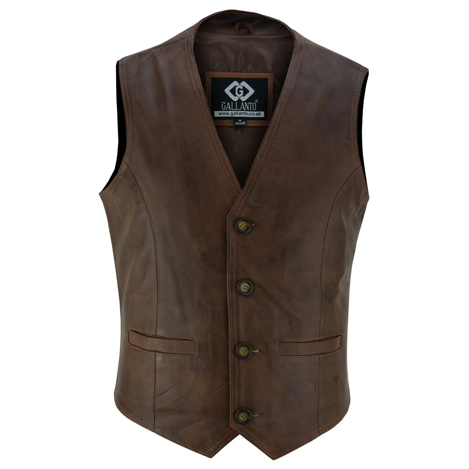 Classic Mens Buttoned Leather Waistcoat Biker Vest in Black, Brown, Tan or Blue
