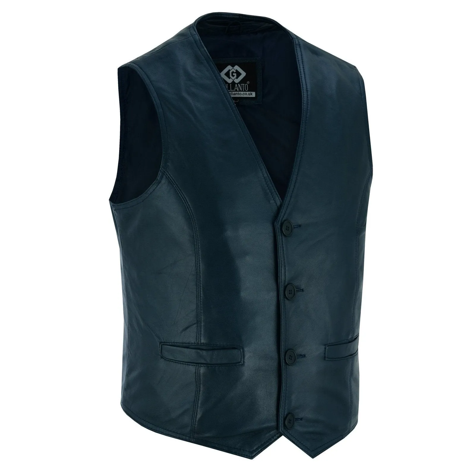 Classic Mens Buttoned Leather Waistcoat Biker Vest in Black, Brown, Tan or Blue
