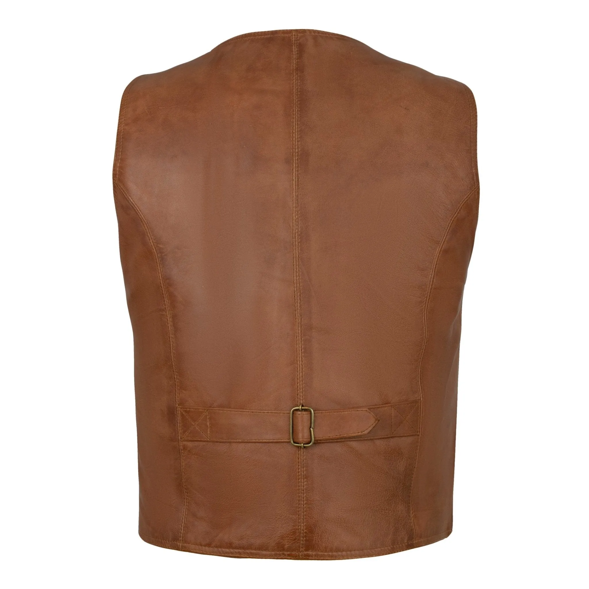 Classic Mens Buttoned Leather Waistcoat Biker Vest in Black, Brown, Tan or Blue