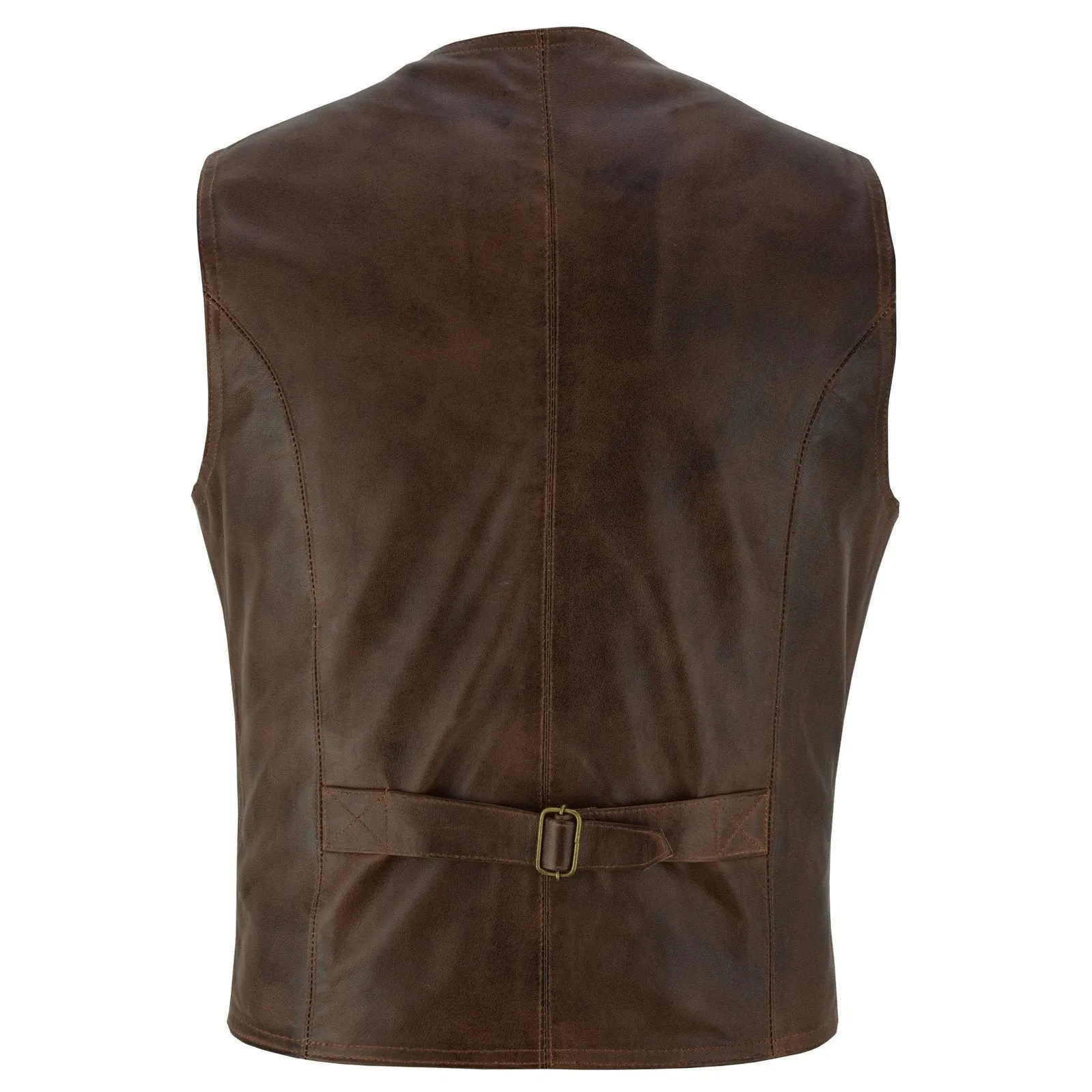 Classic Mens Buttoned Leather Waistcoat Biker Vest in Black, Brown, Tan or Blue