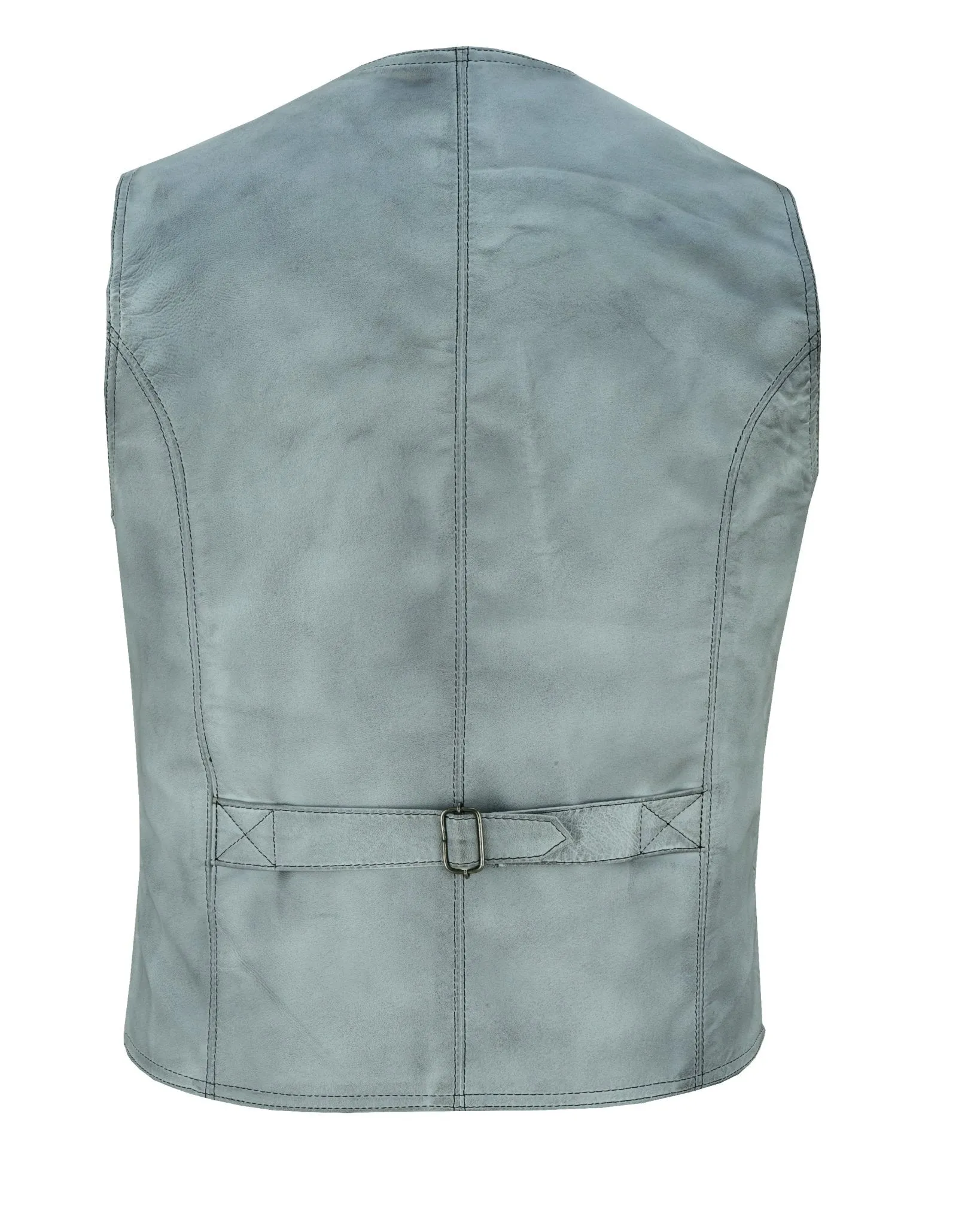 Classic Mens Buttoned Leather Waistcoat Biker Vest in Black, Brown, Tan or Blue