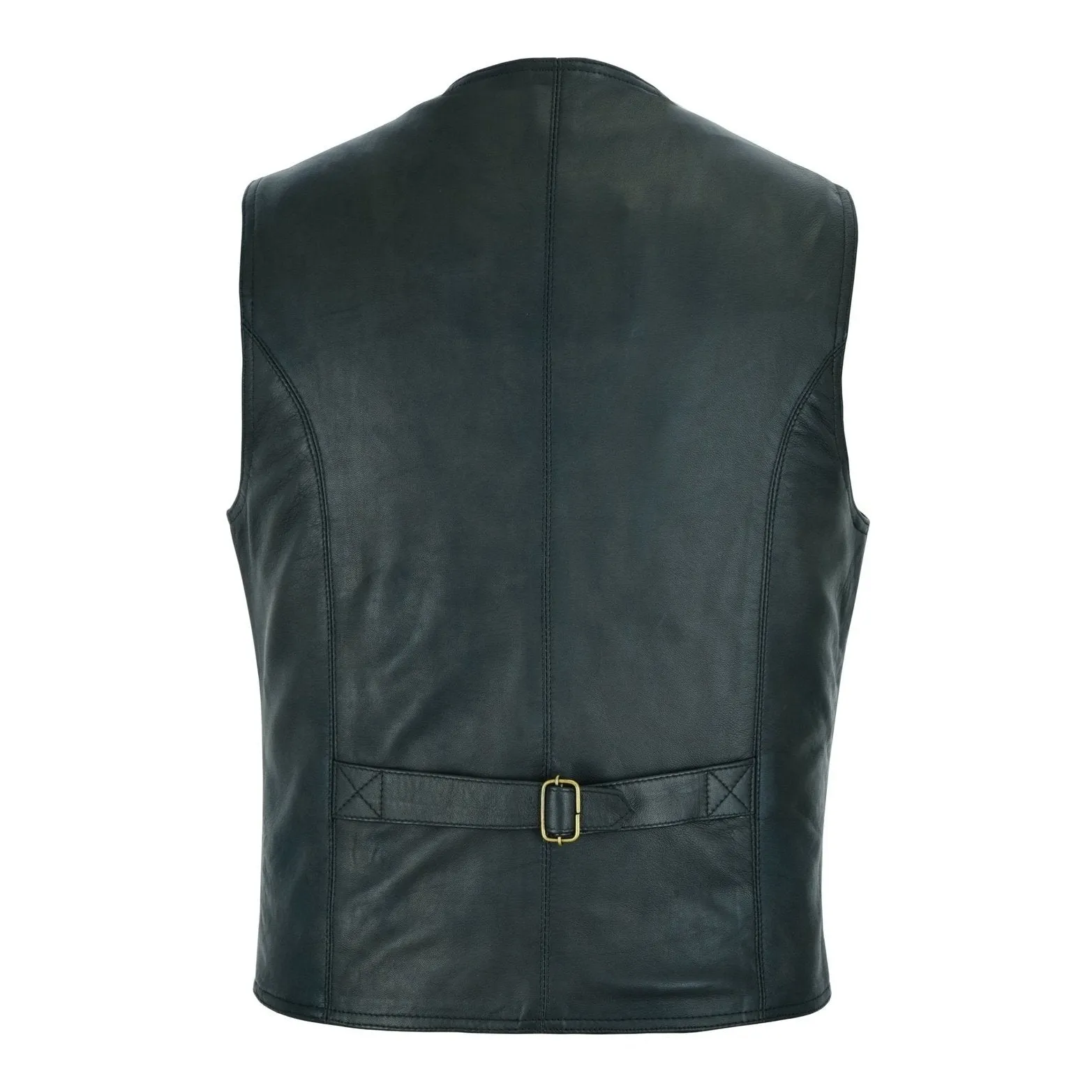 Classic Mens Buttoned Leather Waistcoat Biker Vest in Black, Brown, Tan or Blue