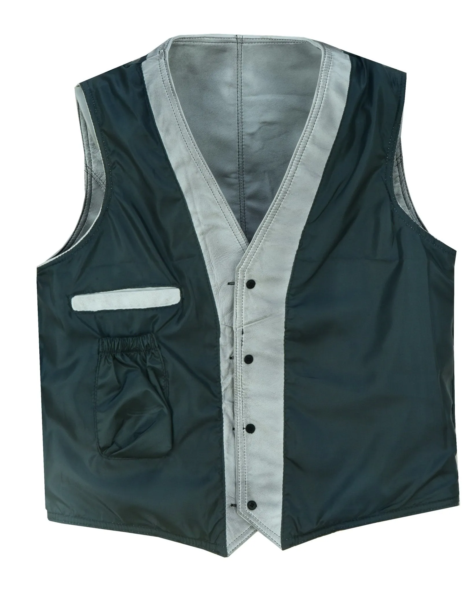 Classic Mens Buttoned Leather Waistcoat Biker Vest in Black, Brown, Tan or Blue
