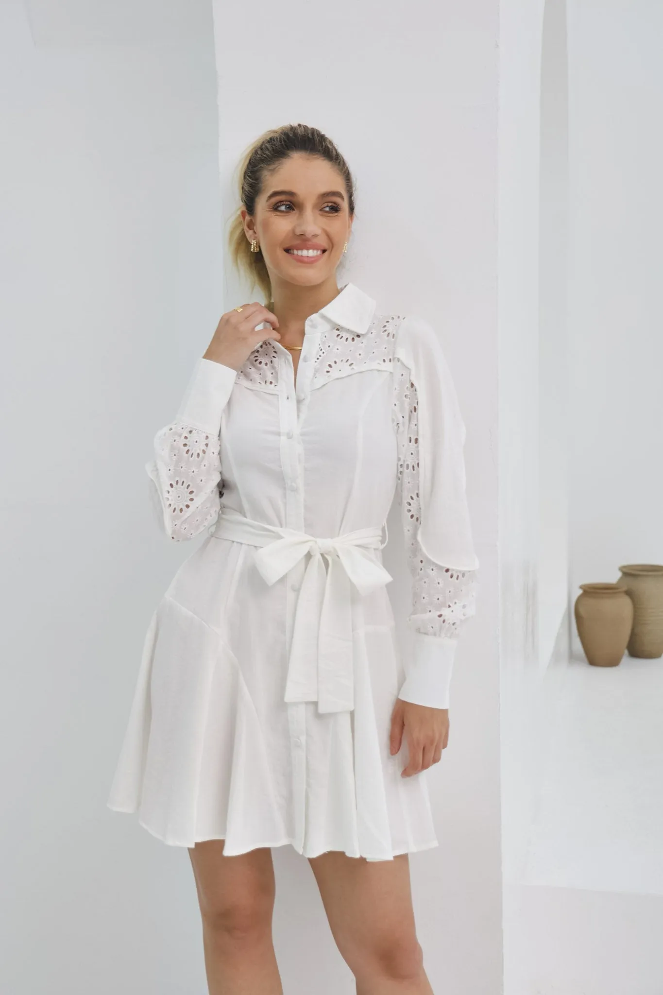 Claudette White Eyelet Broderie Mini Dress