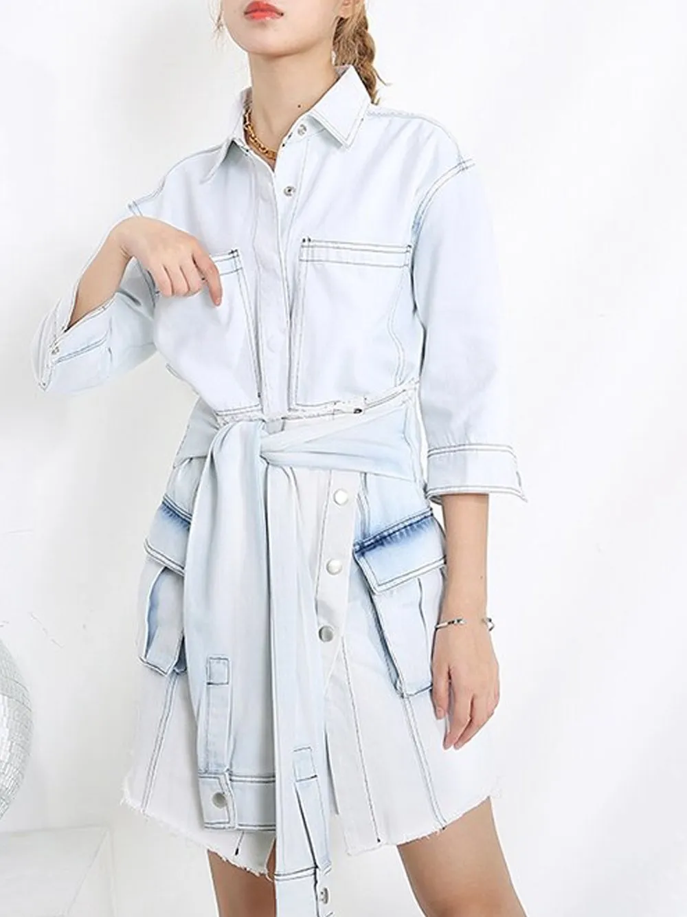CLILLA Denim Shirt Dress & Mini Skirt Set