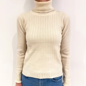 Clotted Cream Rib Cashmere Polo Neck Jumper Small