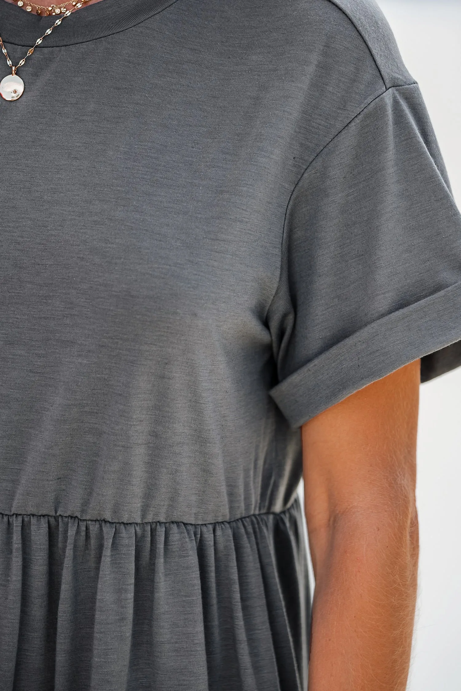 Cloud Grey Tiered Hem T-Shirt Dress
