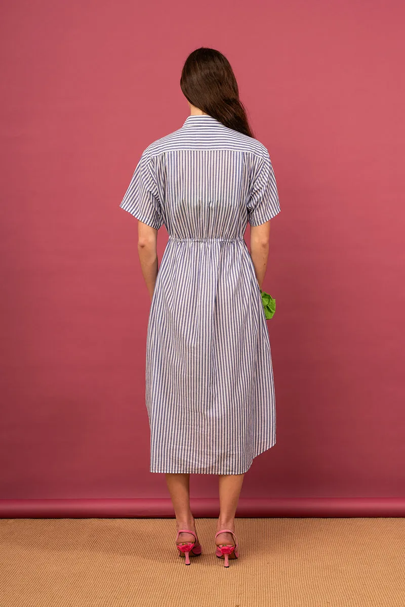Coastal Shirt Dress - Dusky Blue Stripe