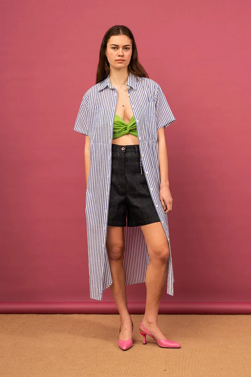 Coastal Shirt Dress - Dusky Blue Stripe