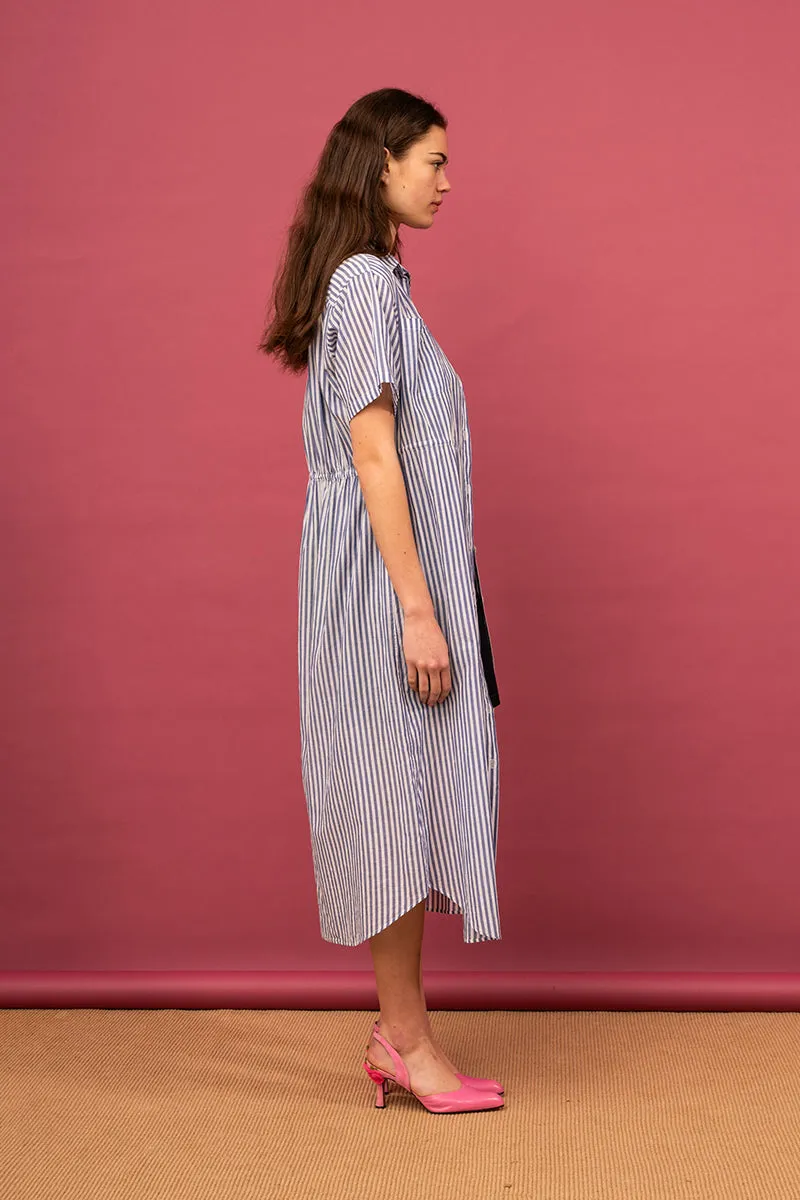 Coastal Shirt Dress - Dusky Blue Stripe