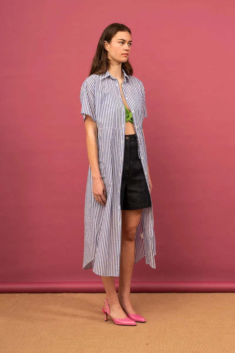 Coastal Shirt Dress - Dusky Blue Stripe